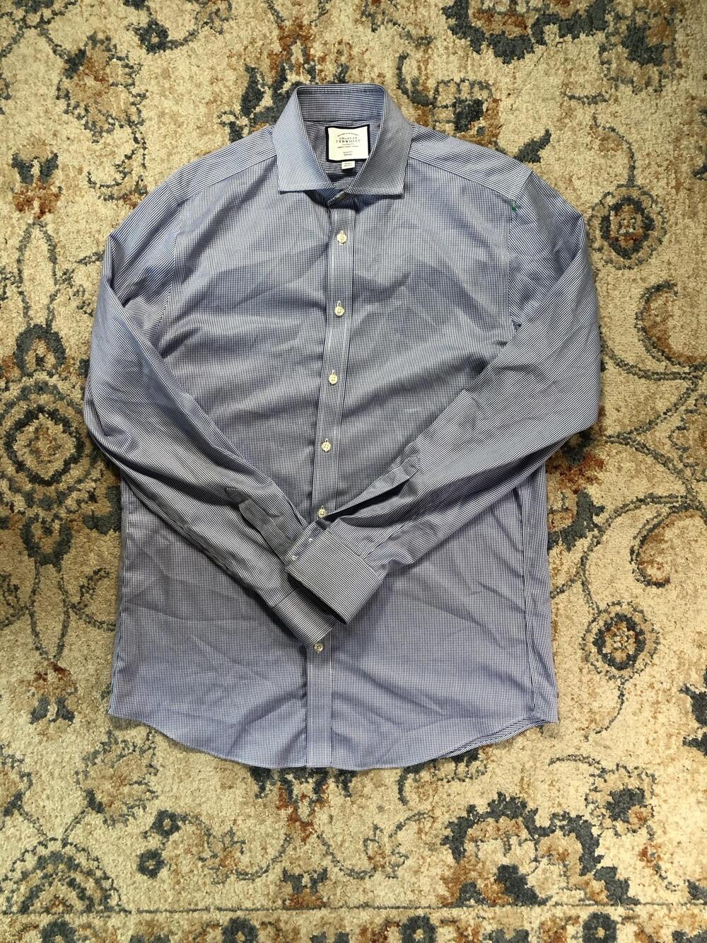 Charles Tyrwhitt Dress Shirt Mens 16 36/37 Blue Check Slim Fit Non Iron